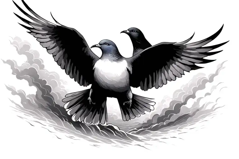 2 doves flying  through a storm tattoo design idea