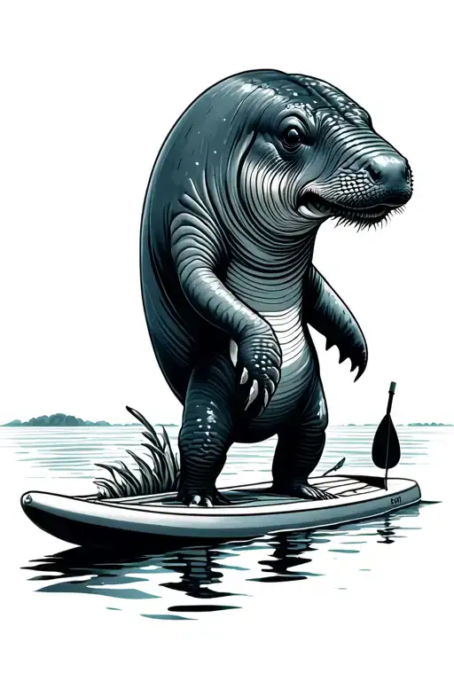 paddleboard and manatee tattoo design idea