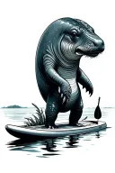 paddleboard and manatee tattoo design idea