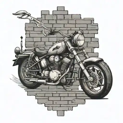 universal Japanese motorcycle, parked by a brick wall tattoo design idea