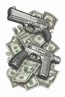 money sign and guns money drugs tattoo design idea