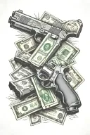money sign and guns money drugs tattoo design idea