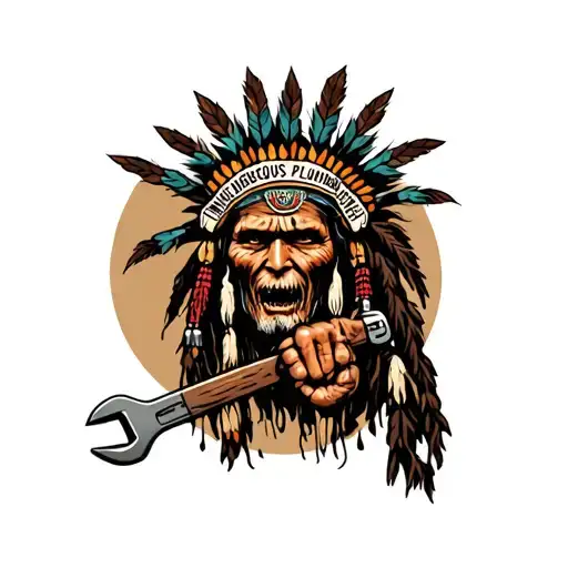 "Indigenous Plumbing " "Indigenous Plumbing " "Indigenous Plumbing " "Indigenous Plumbing " "Indigenous Plumbing " "Indigenous Plumbing " dread lock Native American holding a wrench tattoo design idea