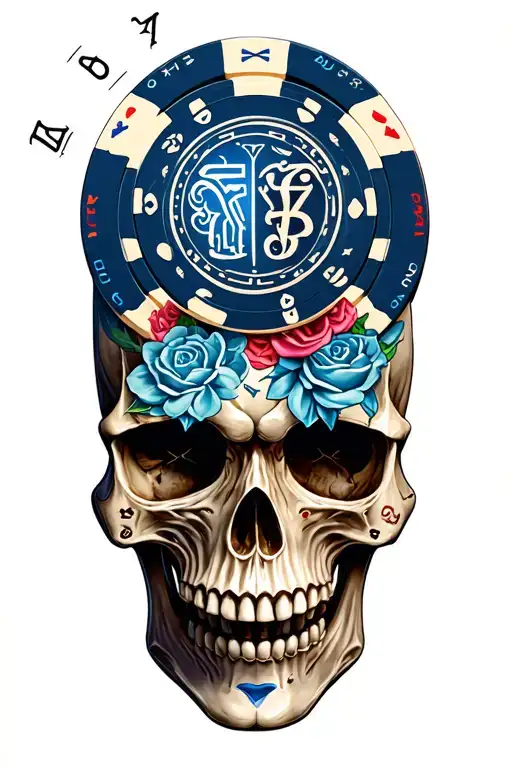 skull, casino chips, gemini zodiac sign tattoo design idea