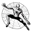 Spiderman swinging through nyc with a spider web background along with comic book panels tattoo design idea