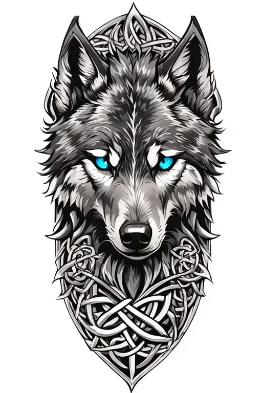 wolf with blue eyes on armor tattoo design featuring Celtic trinity knot  tattoo design idea
