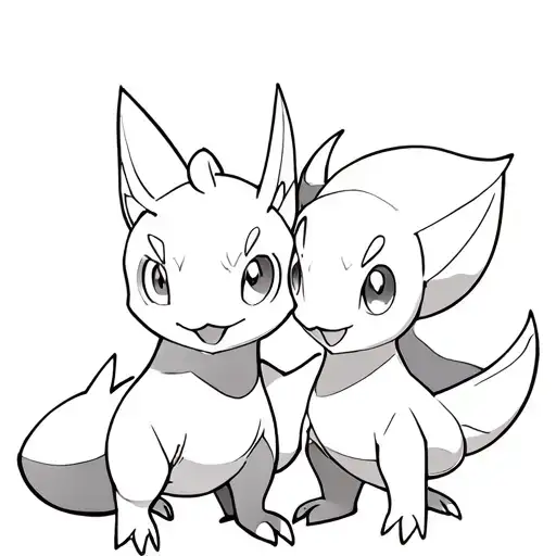 pokemon vulpix and charmander standing semi realistic tattoo design idea