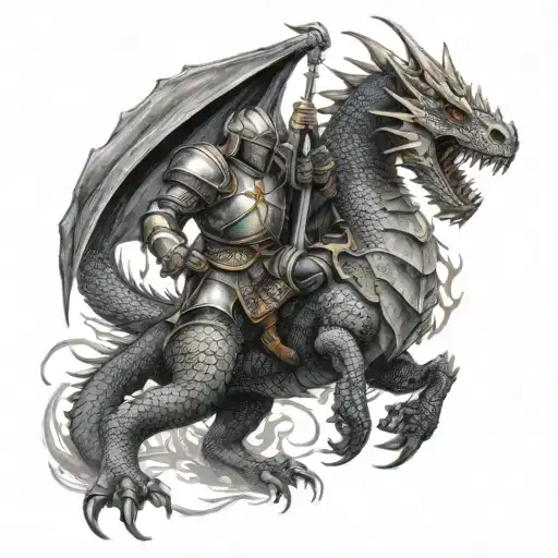 a knight fighting a dragon  tattoo design idea