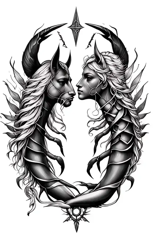 Create tattoo design that combines the symbols of Sagittarius as a father, Scorpio as a mother, and Cancer as a daughter tattoo design idea