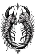 Create tattoo design that combines the symbols of Sagittarius as a father, Scorpio as a mother, and Cancer as a daughter tattoo design idea