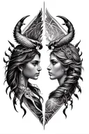 Create tattoo design that combines the symbols of Sagittarius as a father, Scorpio as a mother, and Cancer as a daughter tattoo design idea