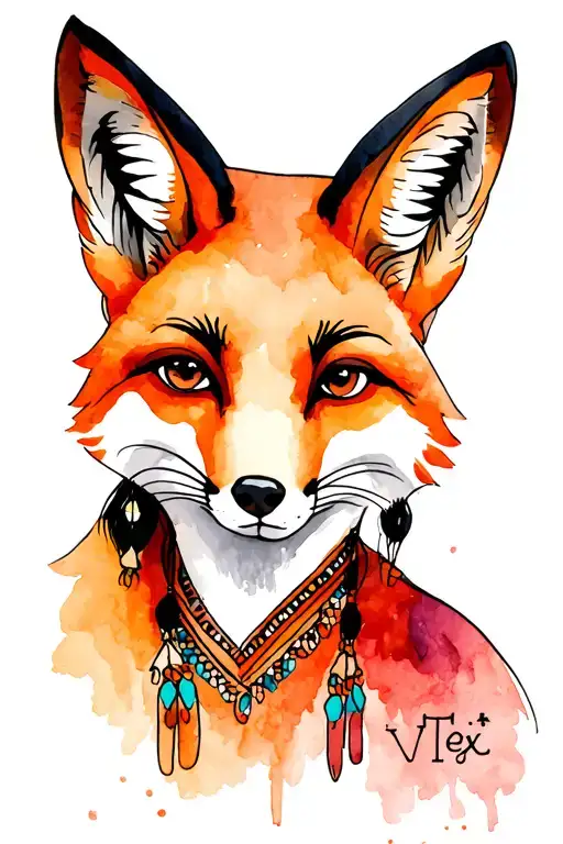 "V" Amerindian woman with fox tattoo design idea