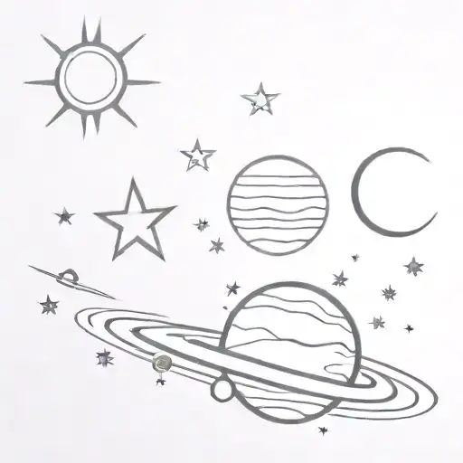 sun, moon, stars and planets tattoo design idea