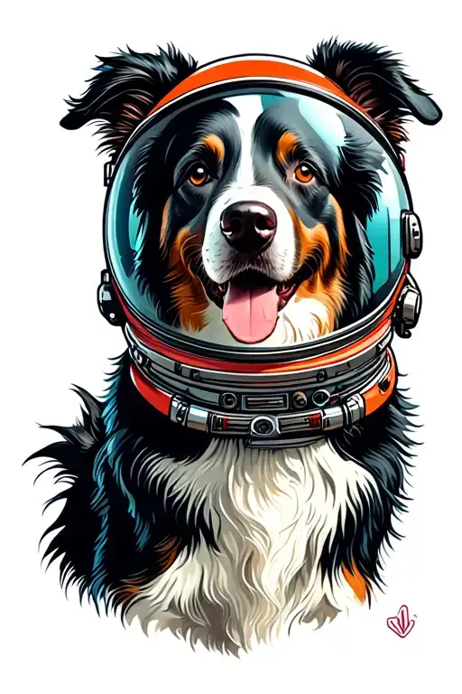 border collie astronaut dog wearing helmet tattoo design idea