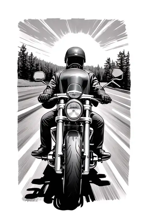 The concept is a first-person view from the seat of my Harley Road Glide, with the open road ahead symbolizing the journ tattoo design idea