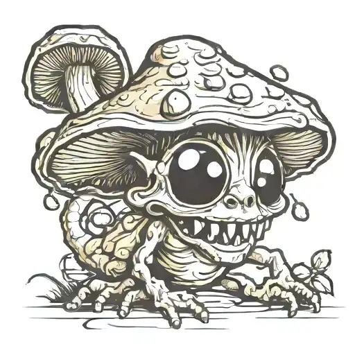 creepy mushroom goblin tattoo design idea