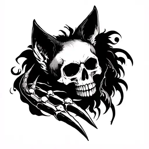 black tattoo with skull and fox claw  tattoo design idea