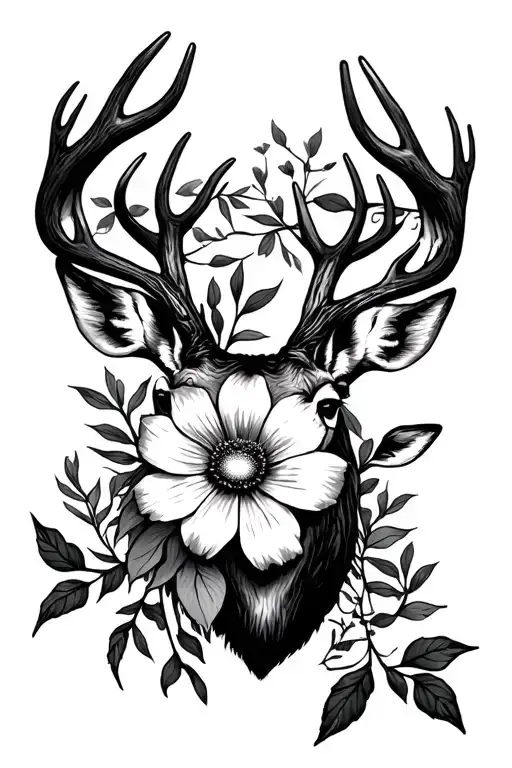 may birth flower with deer antlers tattoo design idea