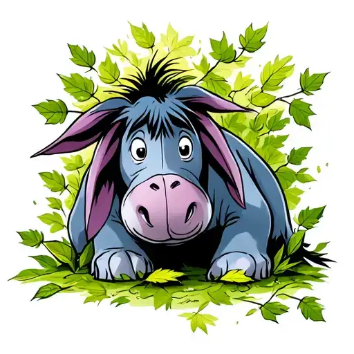 eeyore caught in wind of leaves tattoo design idea