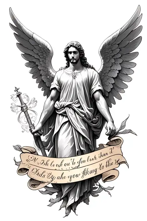 fore arm tattoo, archangel michael, Christian themes and lettering (John 13:7) tattoo design idea