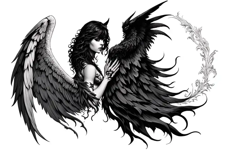 Dark Angel against Dark Demon tattoo design idea