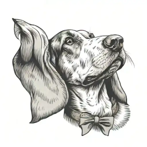 basset hound with a bowtie headshot tattoo design idea