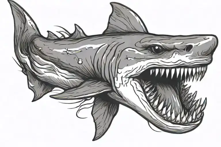 6 upper teeth of a smiling shark, dimples on the sides of the cheeks tattoo design idea