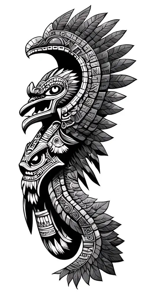 Mictlantecuhtli and Quetzalcoatl with Aztec references tattoo design idea