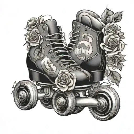 roller skate with roses filled tattoo design idea