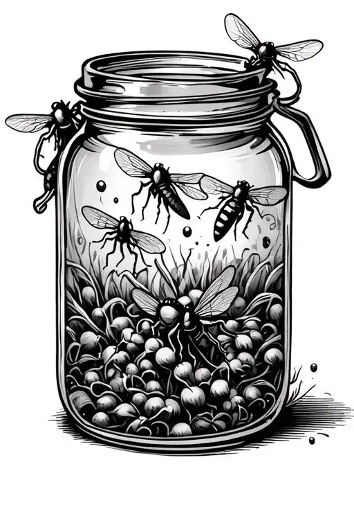 jar with small flies tattoo design idea