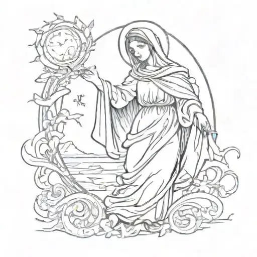 virgin mary thief escaping with a small tattoo design idea