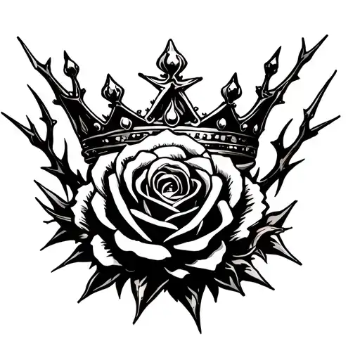 princess crown , rose with thorns and magic flowing tattoo design idea