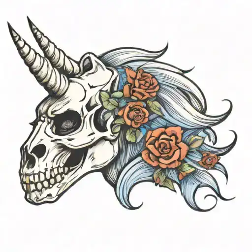 unicorn skull tattoo design idea