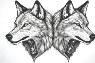 a two splited wolfs heads only one of them angry big teeths  teeths tattoo design idea