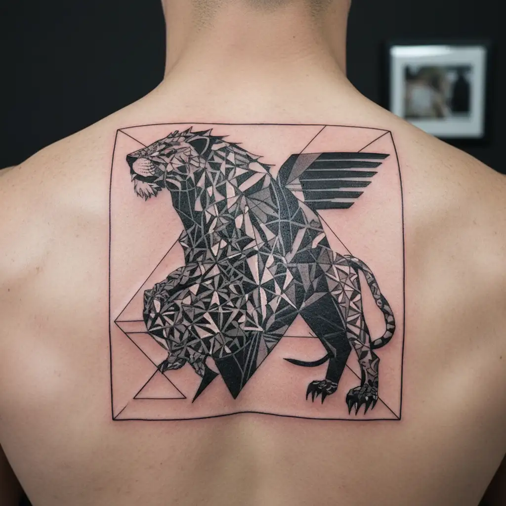 Techno lion with date 19.08 tattoo design idea