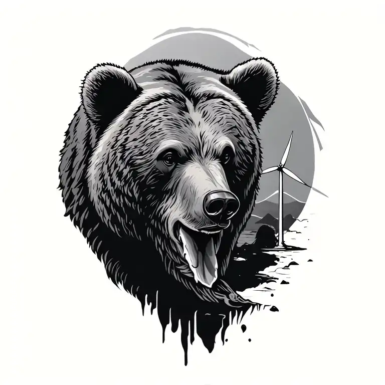 Bear and wind turbines tattoo design idea