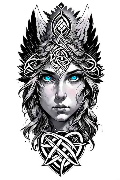 angel with blue eyes tattoo design featuring Celtic trinity knot  tattoo design idea