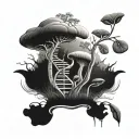 dna double helix mushrooms and a tree growing   tattoo design idea