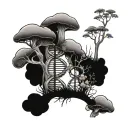 dna double helix mushrooms and a tree growing   tattoo design idea