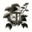 dna double helix mushrooms and a tree growing   tattoo design idea