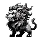Chinese lion traditional full body brush strokes tattoo design idea