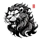 Chinese lion traditional full body brush strokes tattoo design idea