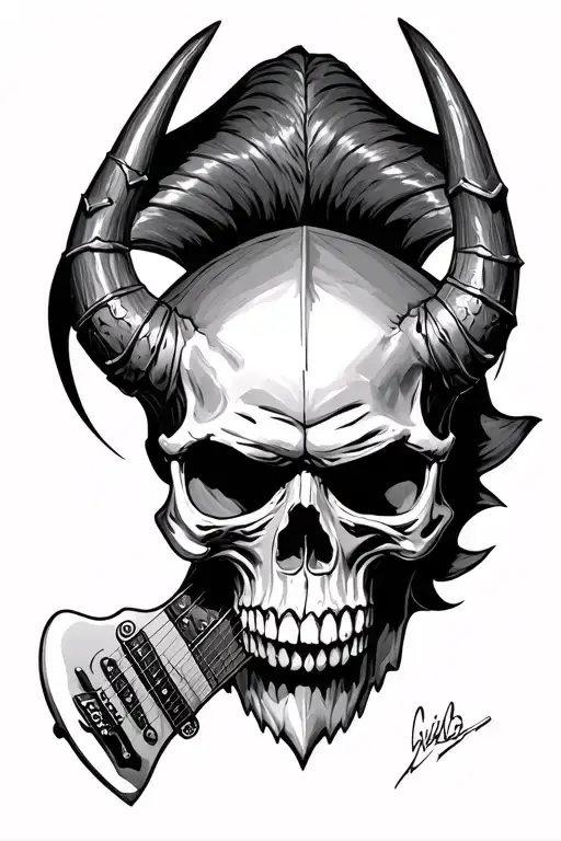 viking skull with schecter devil horns tattoo design idea