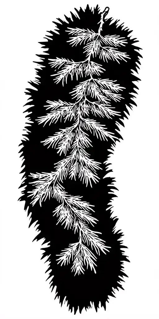 pine tree branch black and white tattoo design idea