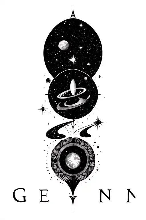 "Gemini" astronomy related like universe tattoo design idea