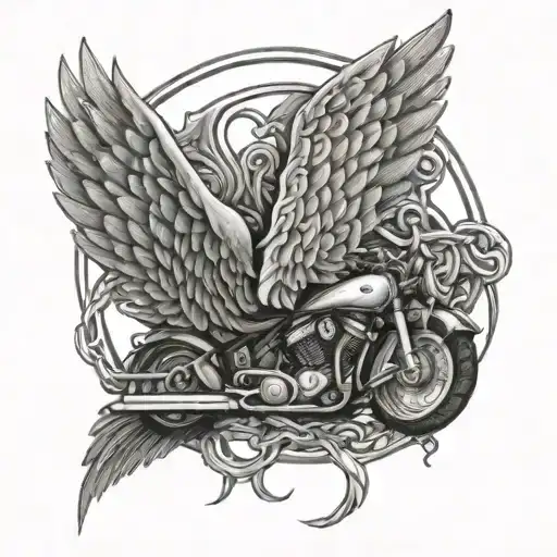 motorcycle chain wrapped around angel wing tattoo tattoo design idea