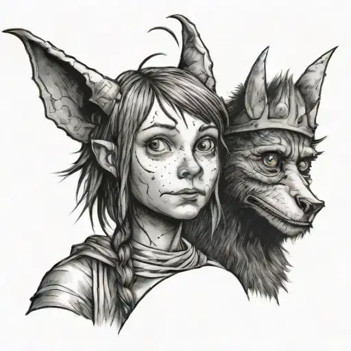 morph adult pippi longstocking and Max Where the wild Things Are tattoo design idea