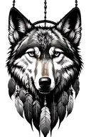 dreamcatcher with wolf tattoo design idea