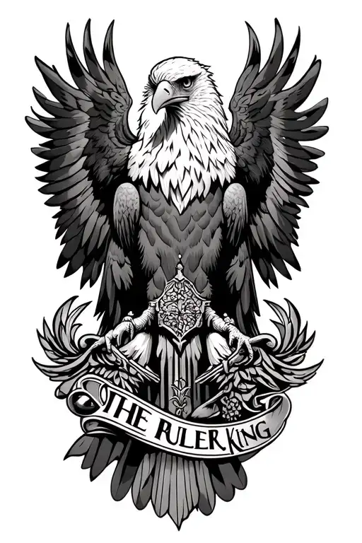 Full arm tattoo sleeve design, theme “The Ruler King” — powerful and detailed composition featuring a majestic eagle wit tattoo design idea