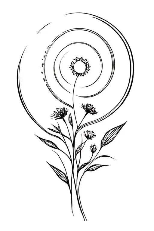 fibonacci spiral intertwined with wildflowers growing tattoo design idea